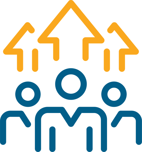Build Momentum Drawing of three people with arrows pointing up