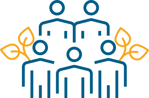 Exanping Membership drawing of five people with leaves growing out the sides
